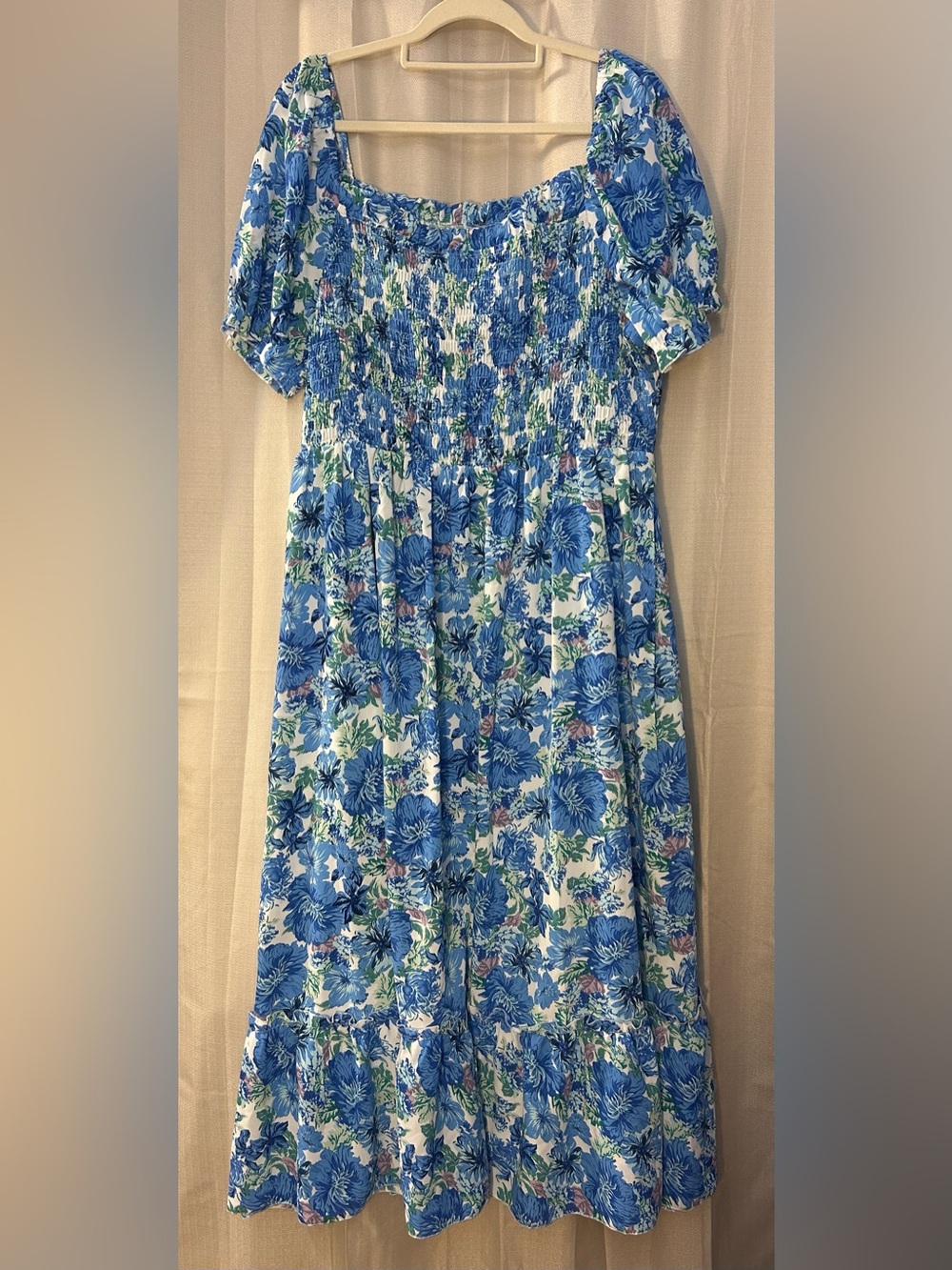 Square Neck Puff Sleeve Smocked Floral Maxi 2X